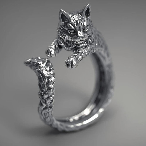 Katzen ring silberfarben offen - ring,