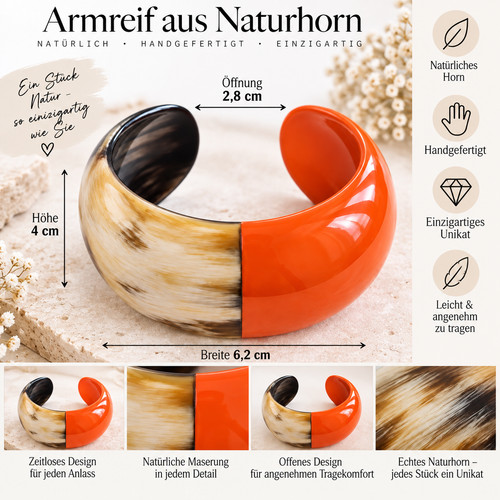 Damen armreif naturhorn orange - armreif,